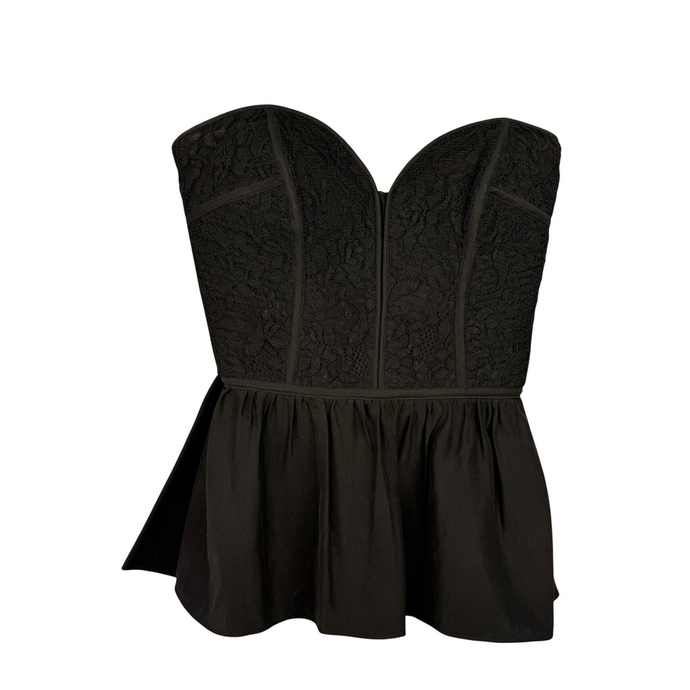Parker Peplum Bustier Women Medium Black Silk Lace Strapless Corset Top